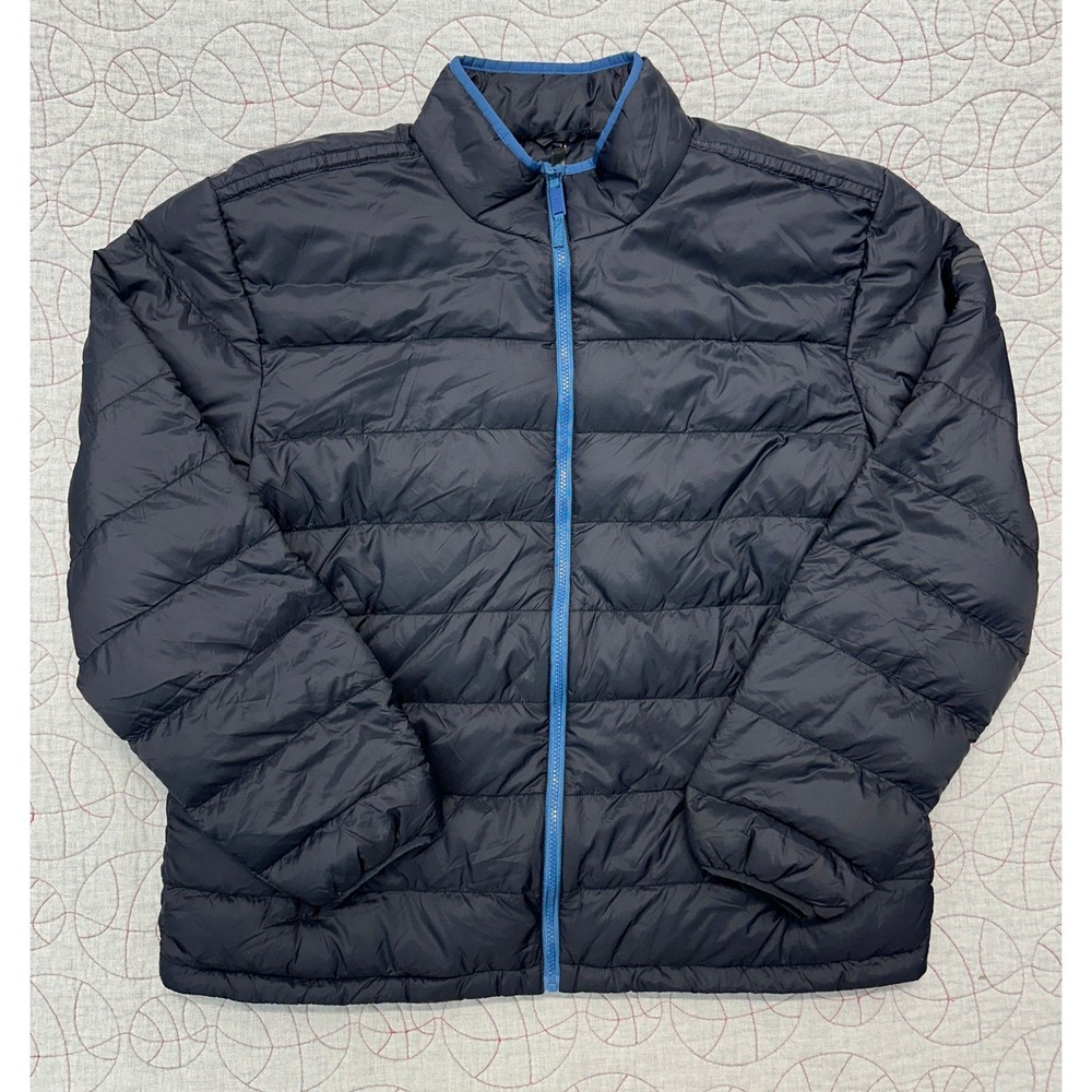 Fabletics Packable Puffer Jacket Black Blue Trim Full Zip / Mens XXL